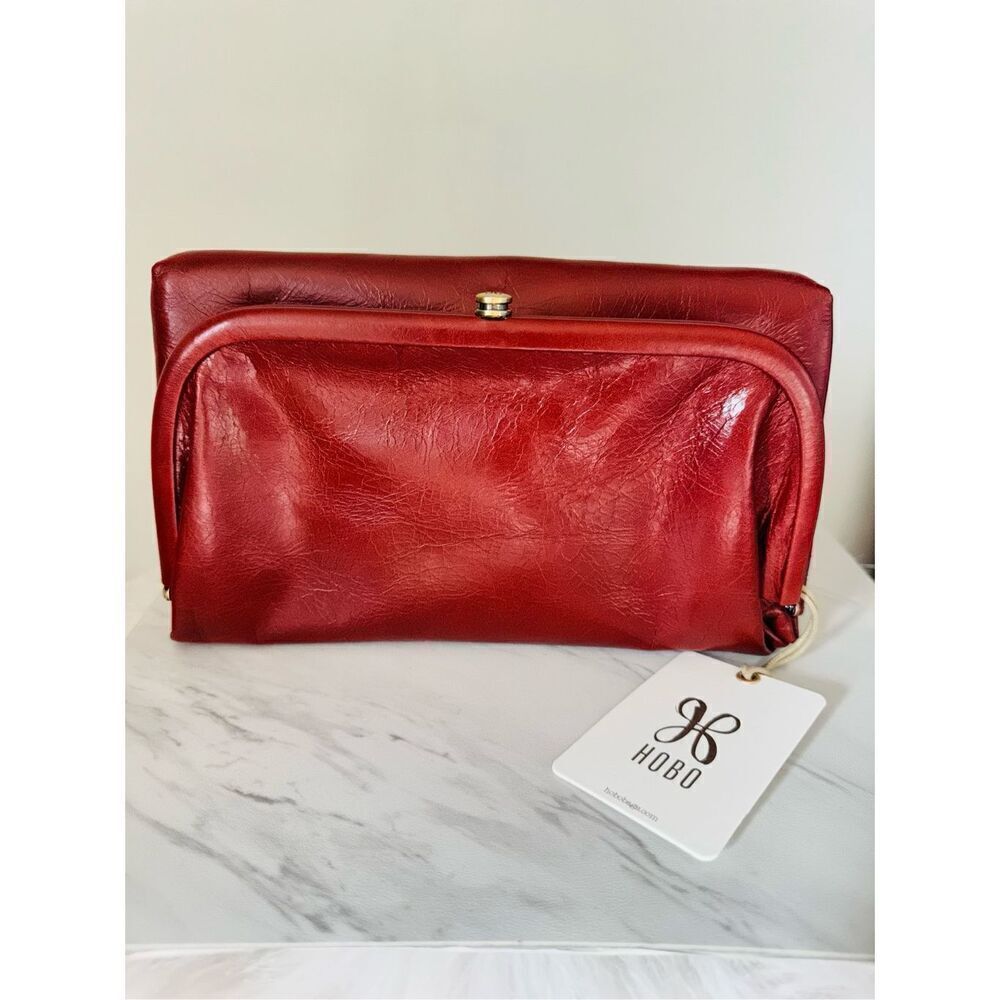 HOBO LAUREN CLUTCH LEATHER WRISTLET WALLET Red Henna Luxury Leather, NWT - Picture 8 of 15